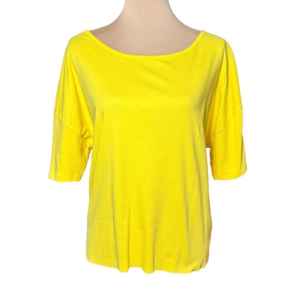 Sweet Pea By Stacy Frati Bright Yellow High Low Crewneck T-Shirt Top Sz.M